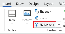 Insert 3D models from Insert on ribbon in Word